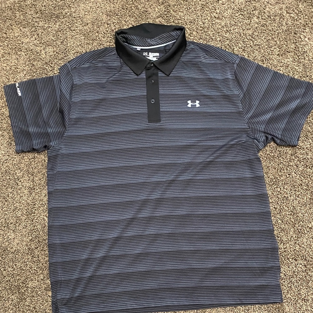 Under Armour Men's Polo Shirt - Black and Gray Stripes